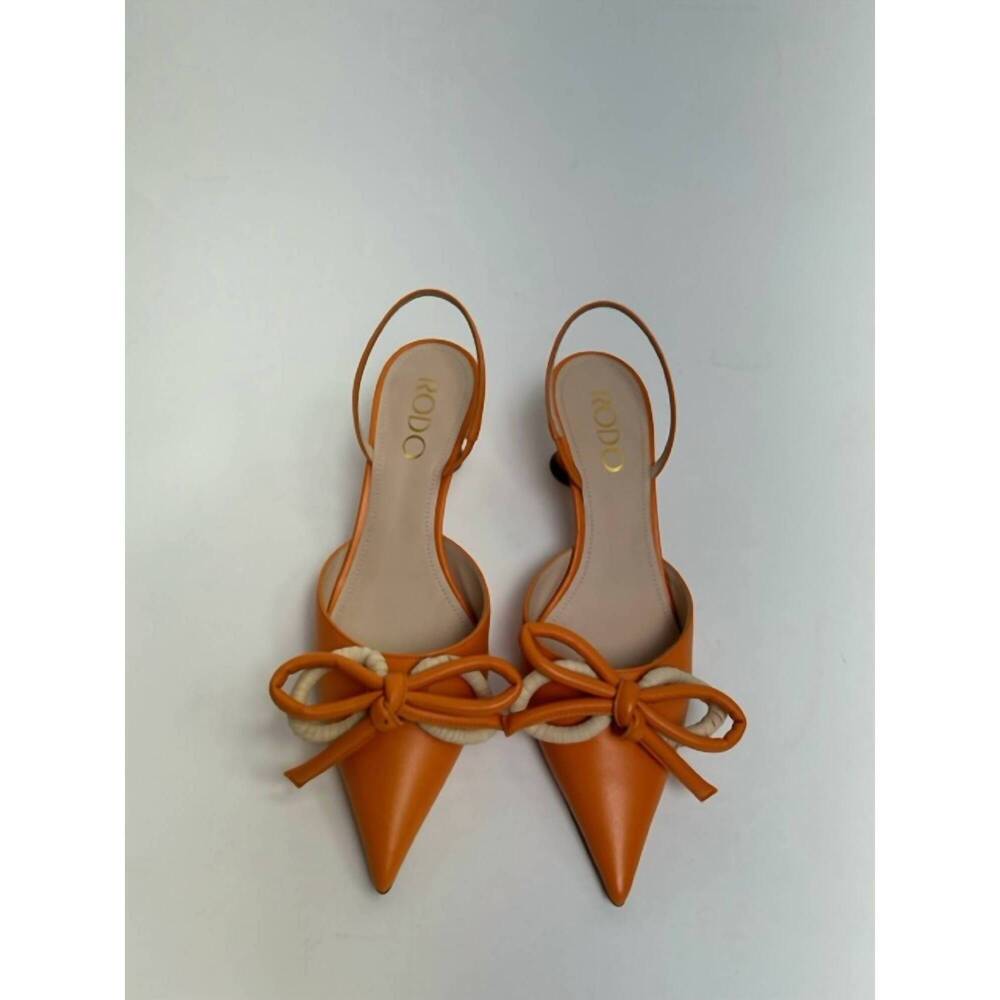 NEW RODO sling back calf/raffia bow in calf